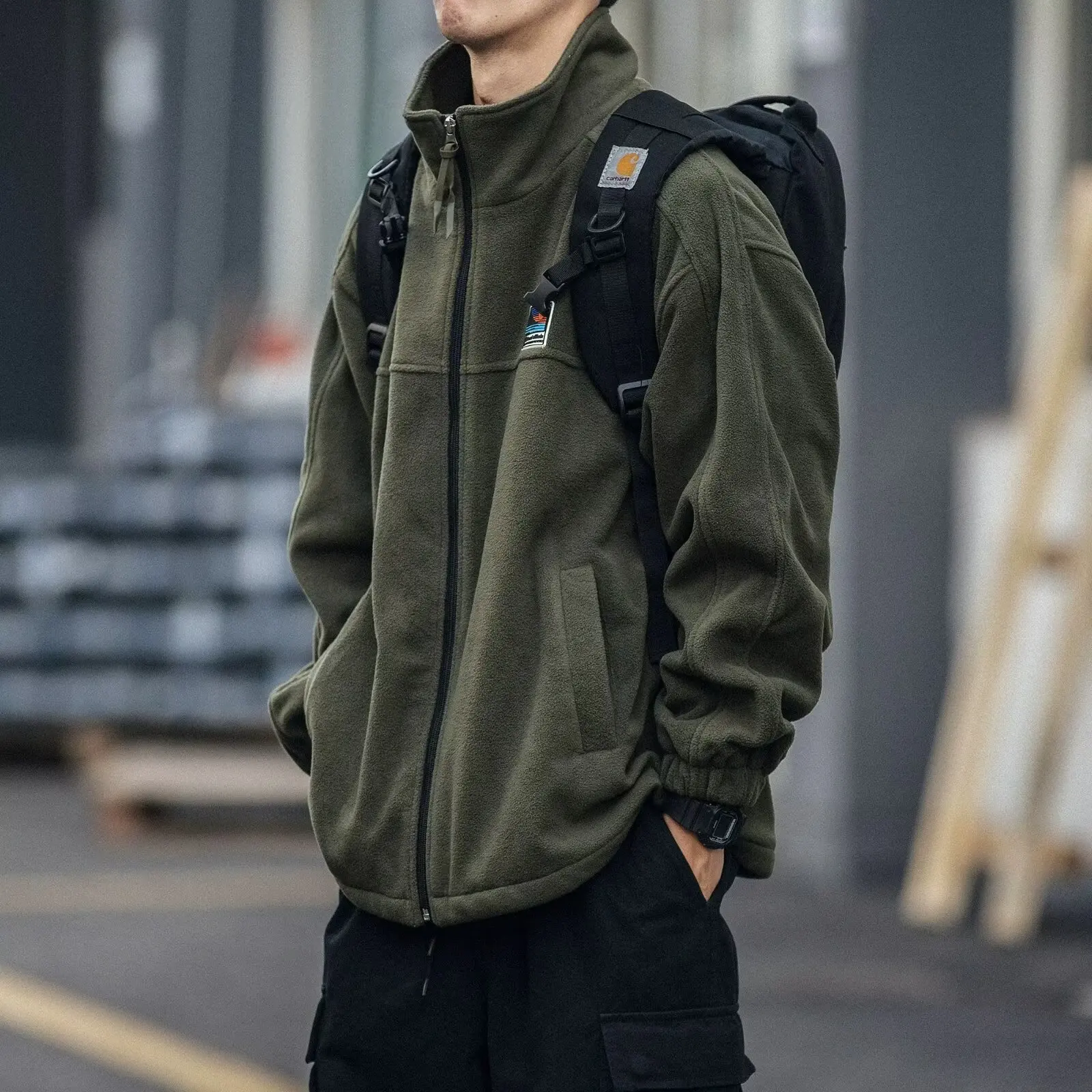 

American-Style Functional Stand-Up Collar Coach Jacket for Men, Spring and Autumn Outdoor Thin Lambswool Windbreaker Flight Jacket