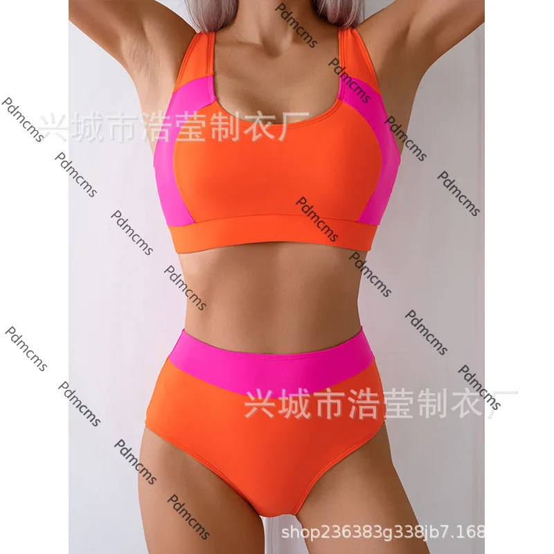 

2025 новый женский купальник, разделенный спортивный жилет, купальник контрастного цвета в европейском и американском стиле