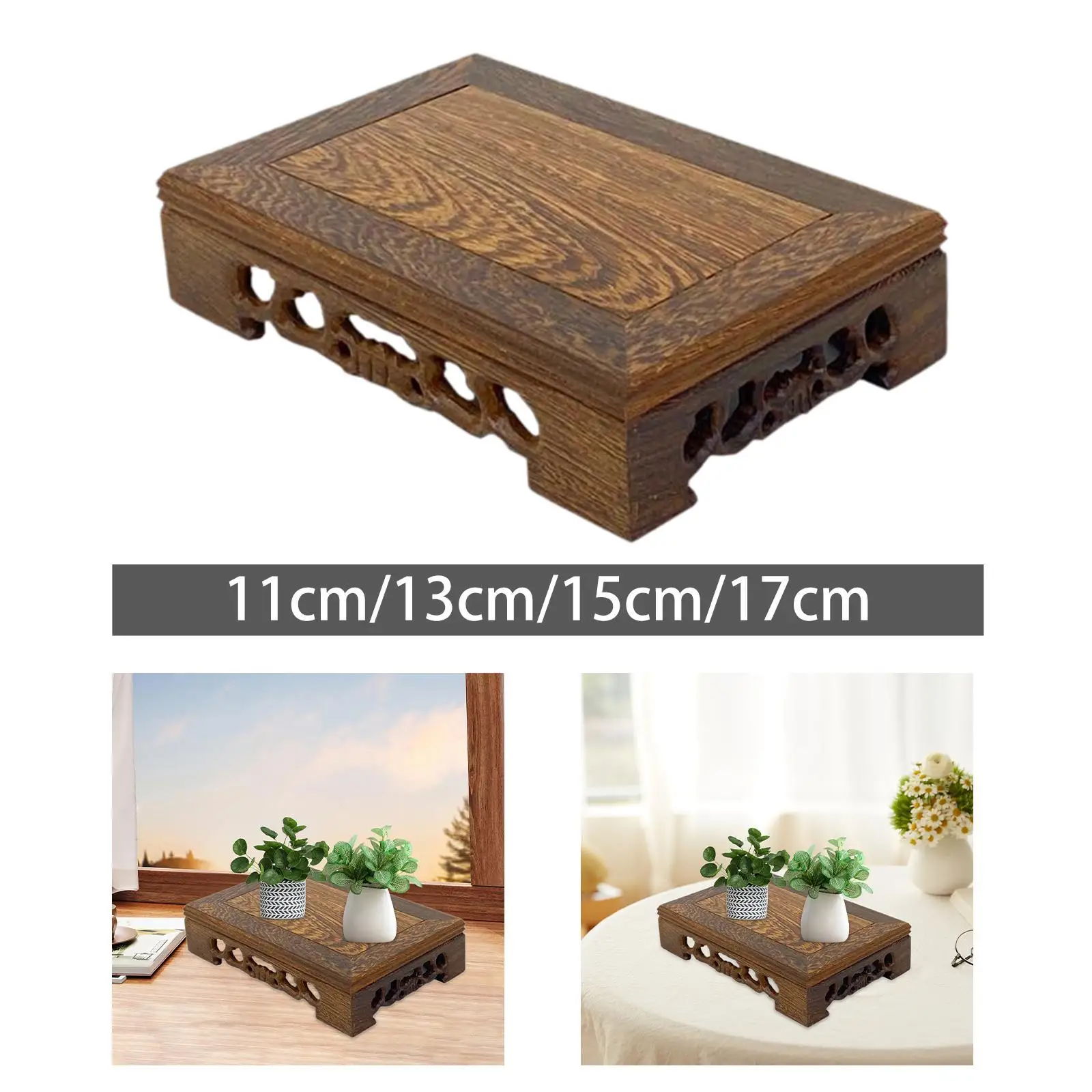 Ornament Display Stand Flower Pot Base Home Decoration Retro Design Wooden Planter Stand Fishbowl Stand for Living Room Patio
