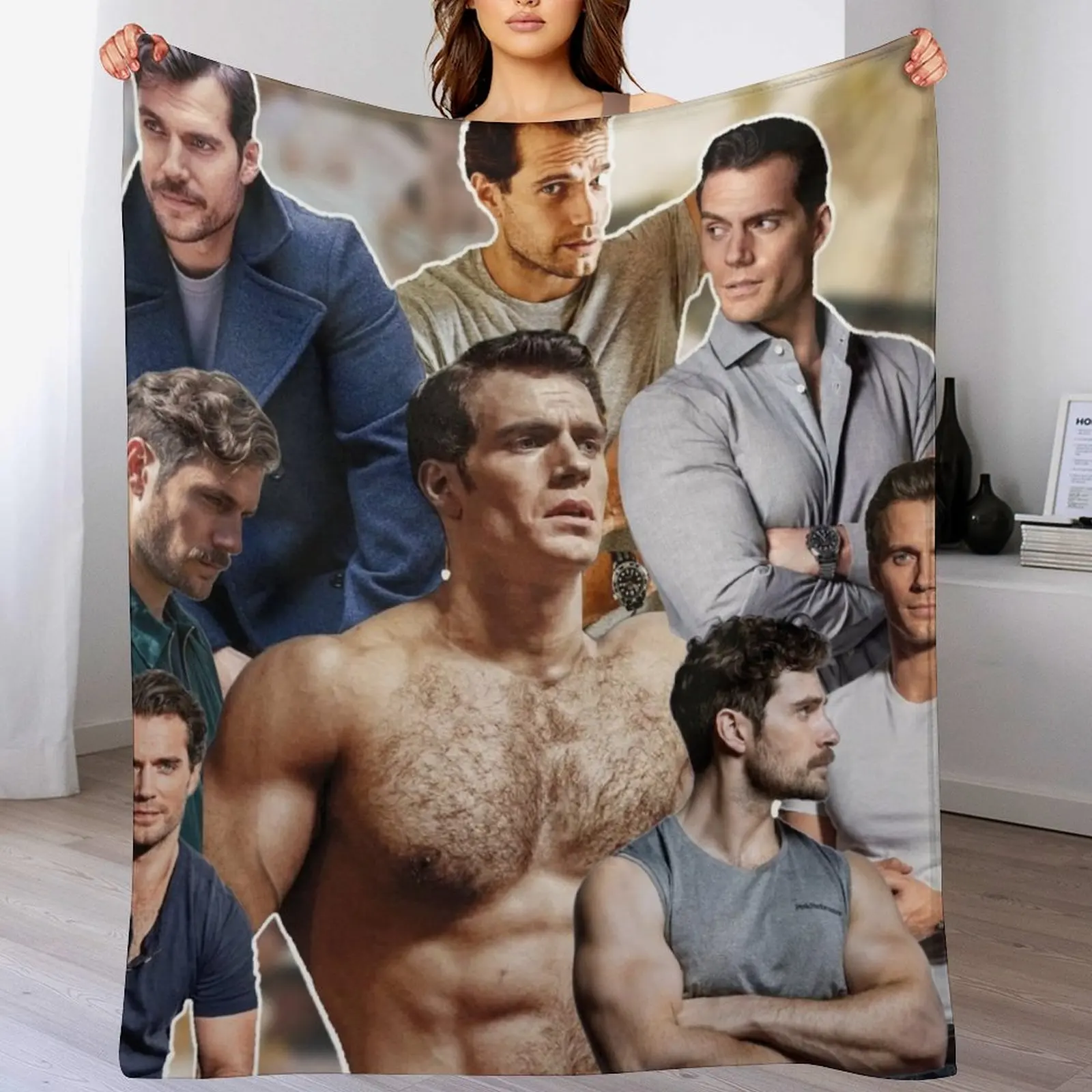 Henry Cavil photo collage Throw Blanket Wrinkle Resistant Lightweight Blanket