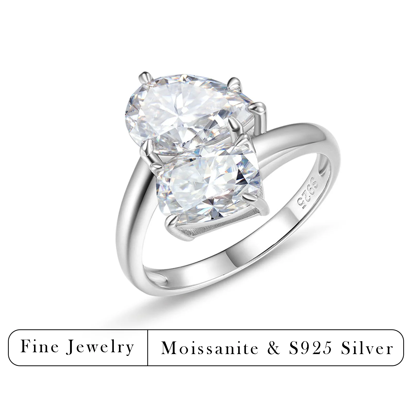 

Кольцо для помолвки с двумя камнями 3.5CTW, грушевидной огранки, из стерлингового серебра, с моассанитом Toi Et Moi, для женщин, обручальное, ювелирное украшение