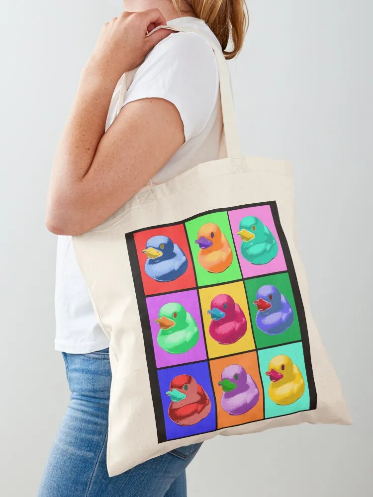 حقيبة يد من القماش من Pop Art Ducky Tote حقيبة تسوق للسيدات بشعار كبير