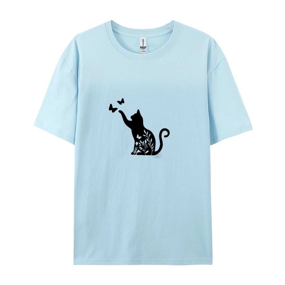 Cute Cat print, Butterfly print, Y2K, Berserk Short T-shirt, Short sleeve, all cotton, Double sided, Ladies, holiday wear, S-4XL