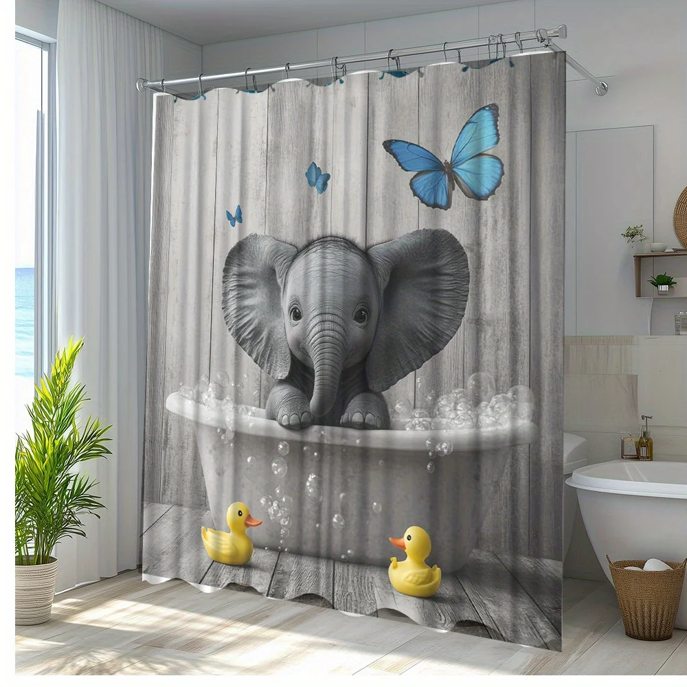 

Elephant Fun Animal Pattern Shower Curtain Polyeer Fabric Bathroom Decor with Hooks 70.8x70.8 Inches