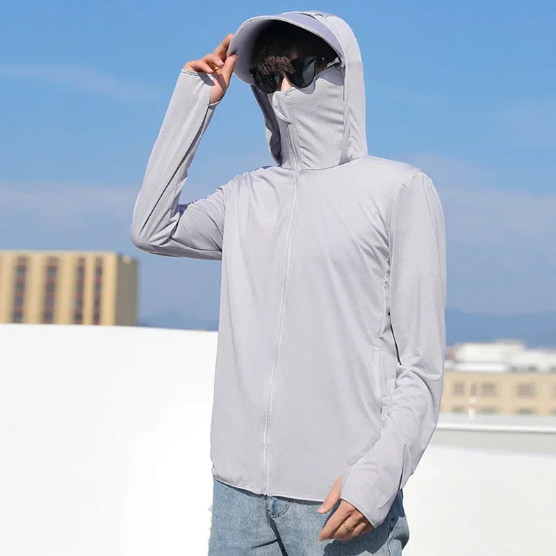 ฤดูร้อน UPF 50 + UV Sun Protection เสื้อผู้ชายบางนุ่ม Breathable Quick Drying Jacket ตกปลากลางแจ้ง Hoodies Outwear