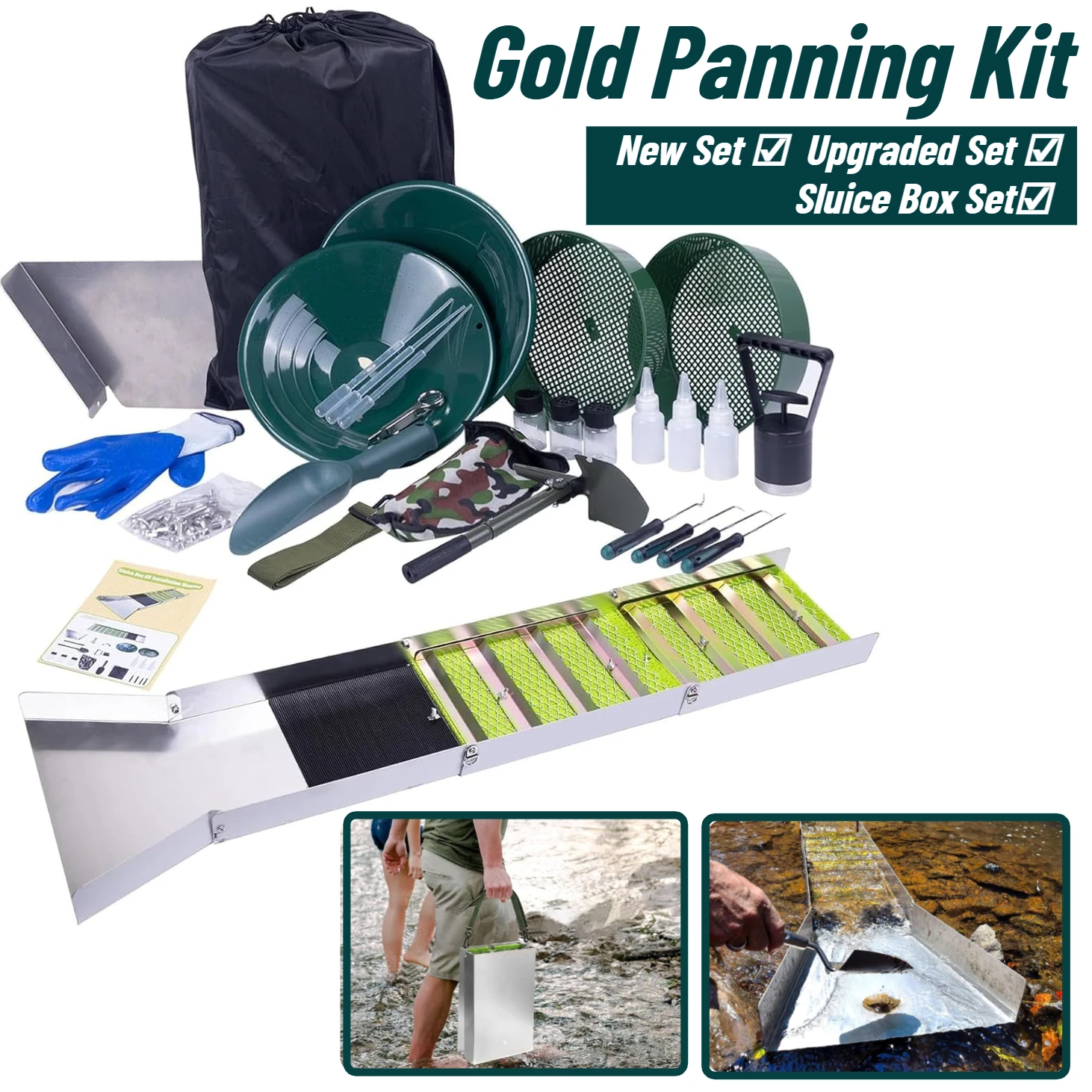 

1 комплект, набор для промывки золота, 50 дюймов, складная коробка для проклеивания золота, алюминиевый сплав для исследования рек, струмов