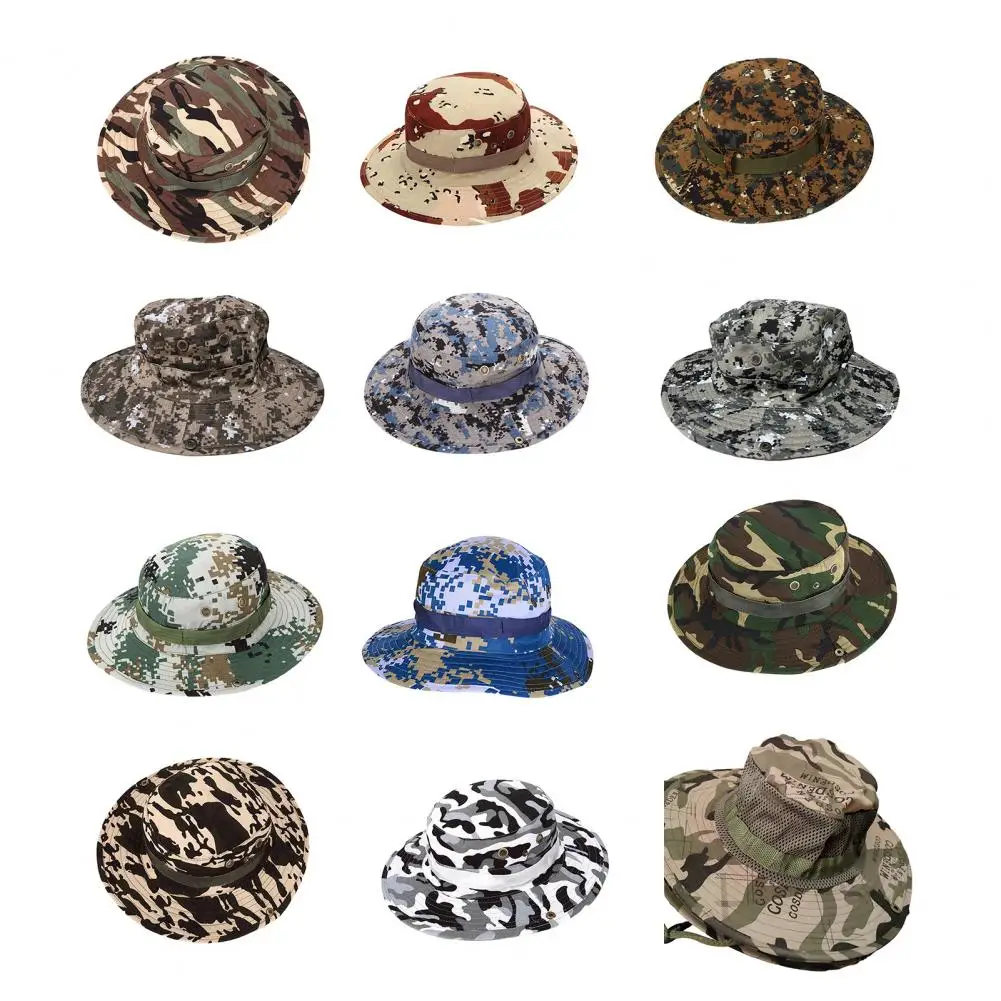 Camouflage Fisherman Hat Wide Brim Sun Hat Camping Hat for Outdoor Hiking Fishing Military Camo Sun Cap