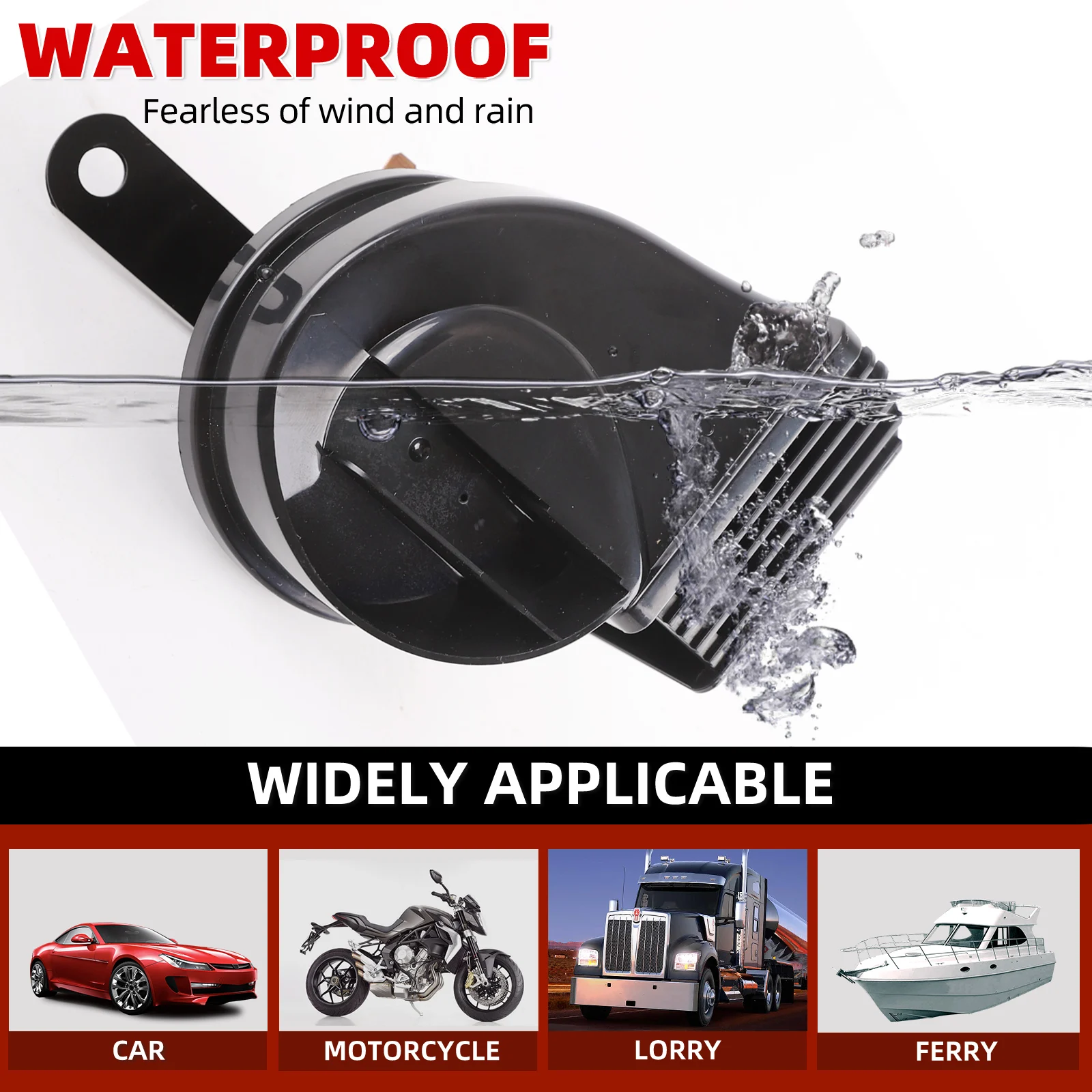 แตรรถยนต์ไฟฟ้า 120dB 12V Loud Dual-Tone สูงต่ํา Snail Horns กันน้ํากันฝุ่นพร้อมฝาครอบสําหรับรถยนต์รถบรรทุกไฟฟ้า