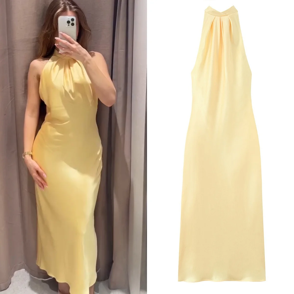 

Women's Club Fashion Dress Solid Color Halter Neck Sleeveless Backless Lace-up Long Dress New Fashion Spring Summer Dress