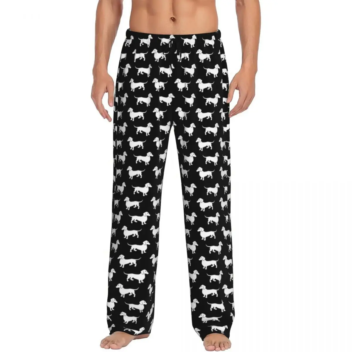 Custom Print Wiener Dachshunds Badger Pajama Pants Men's Puppy Sausage Dog Sleep Sleepwear Bottoms with Pockets