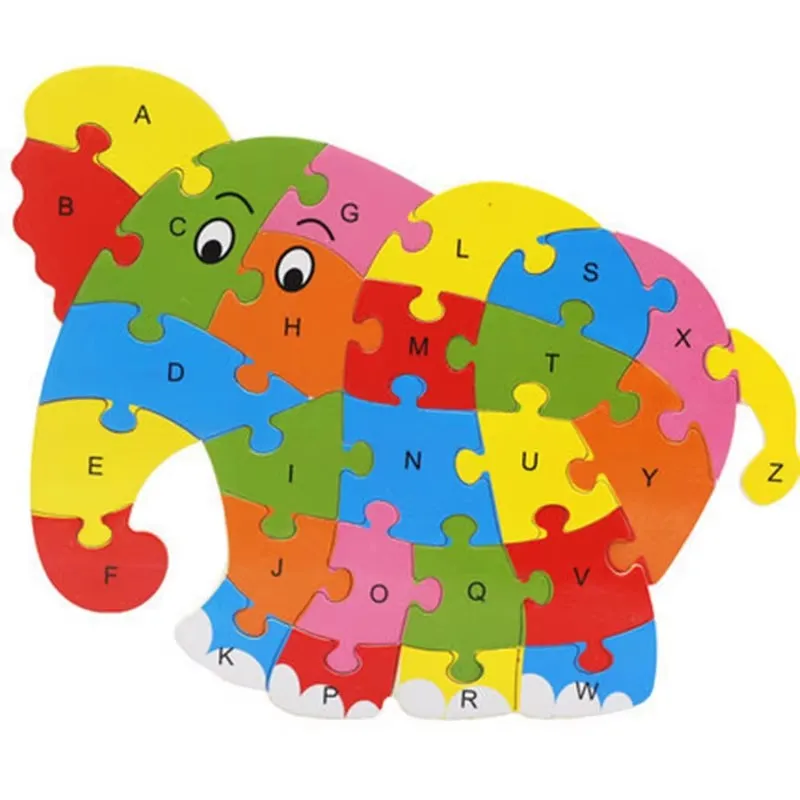 English Letter Building Block Wood Animal Jigsaw Puzzle Children Cognition Intelligence Toy for Toddlers Early Educational Gifts