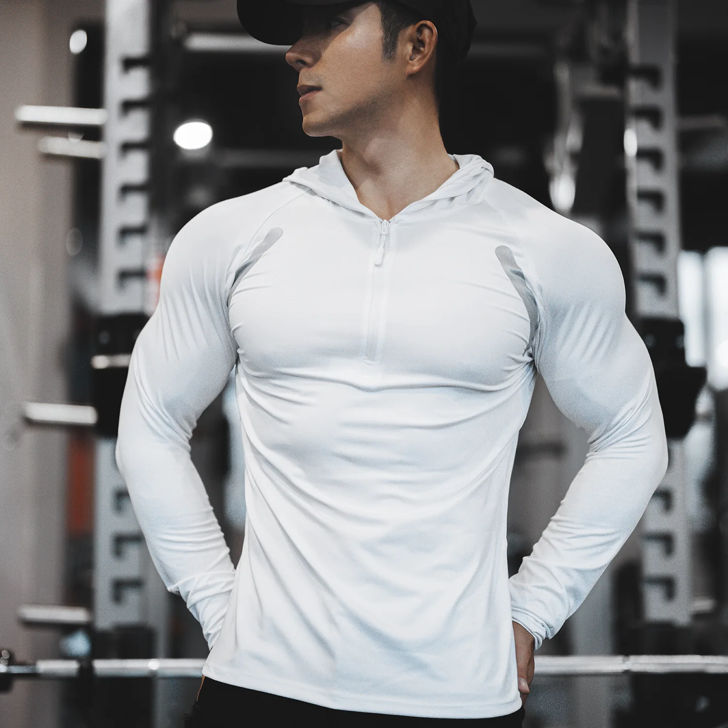 

Spring And Autumn New Men's Sports Leisure Running Fitness Elastic Quick Drying Thin Long Sleeved Hoodie Half Zip Hoodie