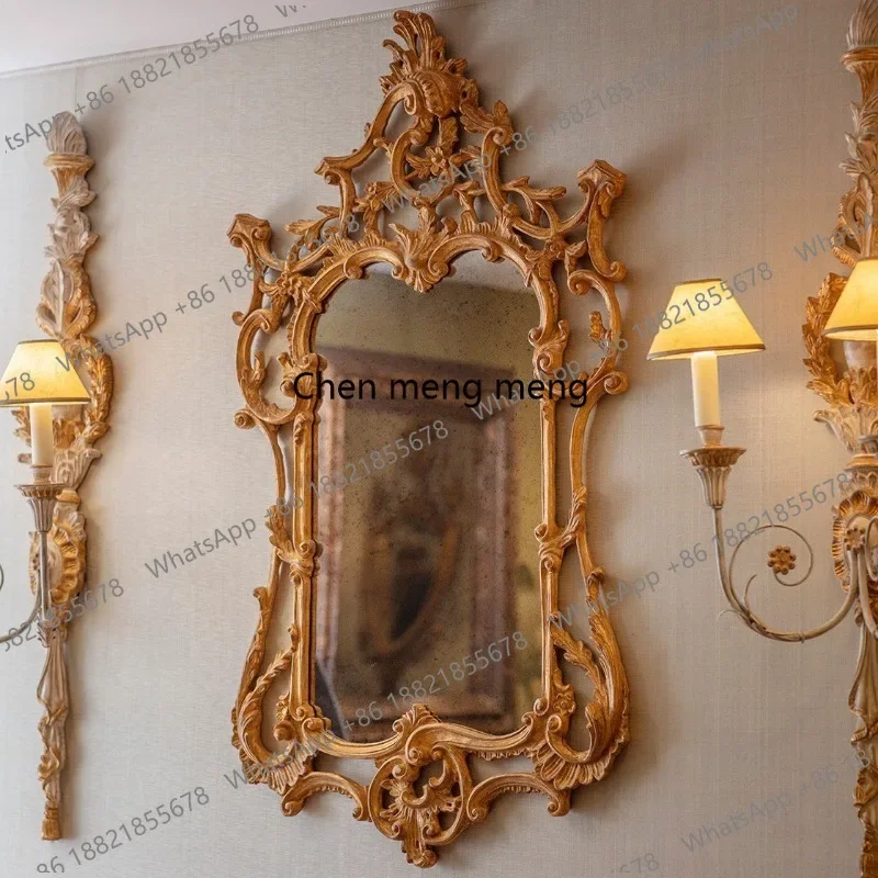 R European American retro engraved bathroom makeup, vanity mirror high definition porch fireplace decorative mirror