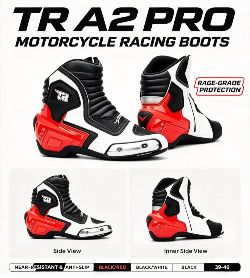 2026  A2 PRO Short Motorcycle Boots Waterproof Four Seasons Road Racing Riding Shoes for Men Women Black Red
