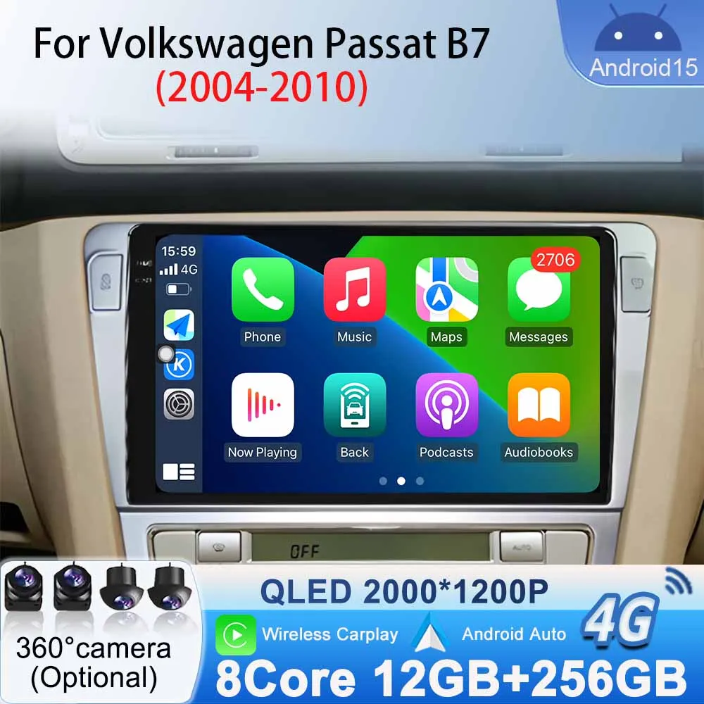 

Multimedia Video Car Radio Android Auto Carplay for Volkswagen Passat B7 2004 - 2010 GPS Navigation BT Android 15 WiFi 4G Player