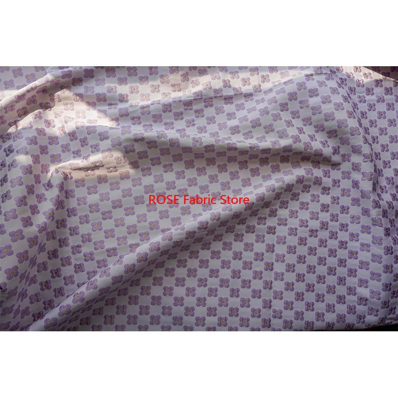 1 meter Purple Four Leaf Flower Embossed Yarn Dyed Jacquard Fabric Spring Autumn Women's Simple Dress Diy Sewing Fabric