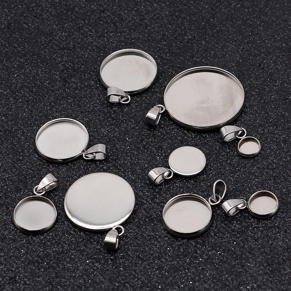 

20 Pcs Stainless Steel Pendant Accessories Necklace Chain Jewelry Charms DIY Kit Round Cork Base Pendant Trays Bases Handmade