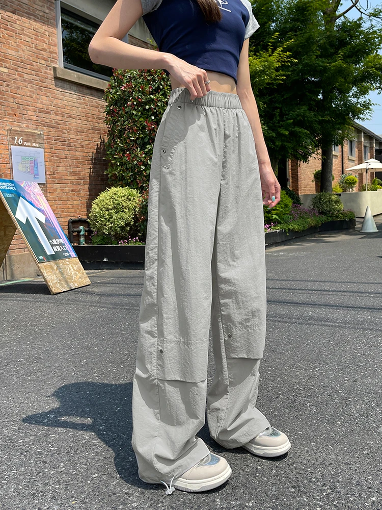 سراويل نسائية صيفية سريعة الجفاف - سراويل رياضية كاجوال فضفاضة بتصميم برشام عصري كوري #4