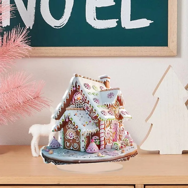2D عيد الميلاد الاكريليك الحلي الملونة القلعة سنو هاوس سطح المكتب الديكور عيد الميلاد ديكور للمنزل مكتب حفلة السنة الجديدة 2026 هدية