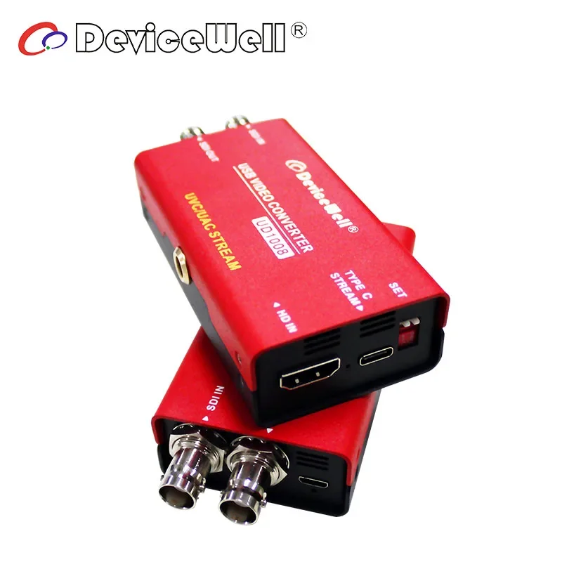 DeviceWell UD1008 SDI/ 1080P UVC UAC Type-C Stream Capture Card Video Converter USB Output DC 5V Aluminum Alloy 1-Year
