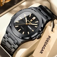 POEDAGAR luxe carré hommes montres étanche lumineux Date semaine hommes montre en acier inoxydable mode Quartz homme montre-bracelet Reloj 2
