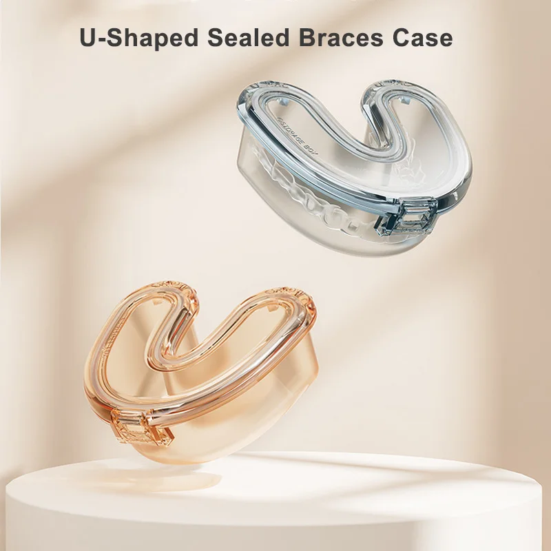 قطعة واحدة من صندوق تخزين الأسنان والمثبت على شكل حرف U، حاوية تمرغ الأقواس لتقويم الأسنان مع كوب دعامة للتنظيف