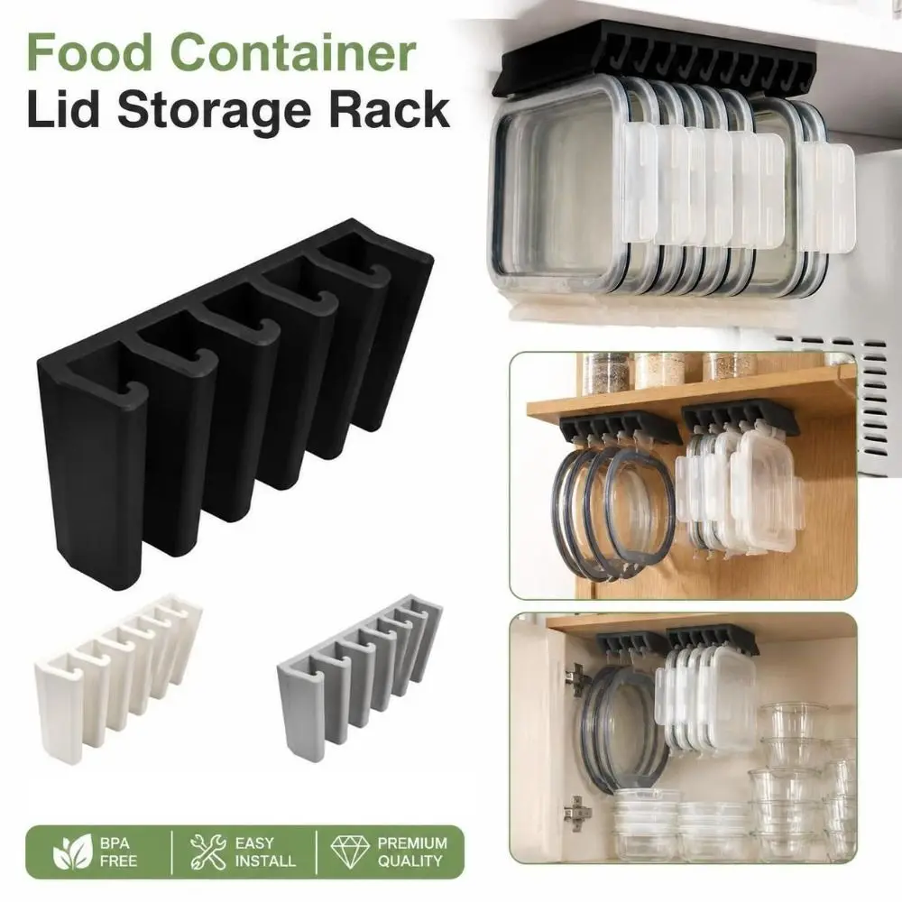 Adhesive Wall Mounted Container Lid Organizer Multi-Slot Partition Space Saving Lid Storage Rack Ventilated Structure