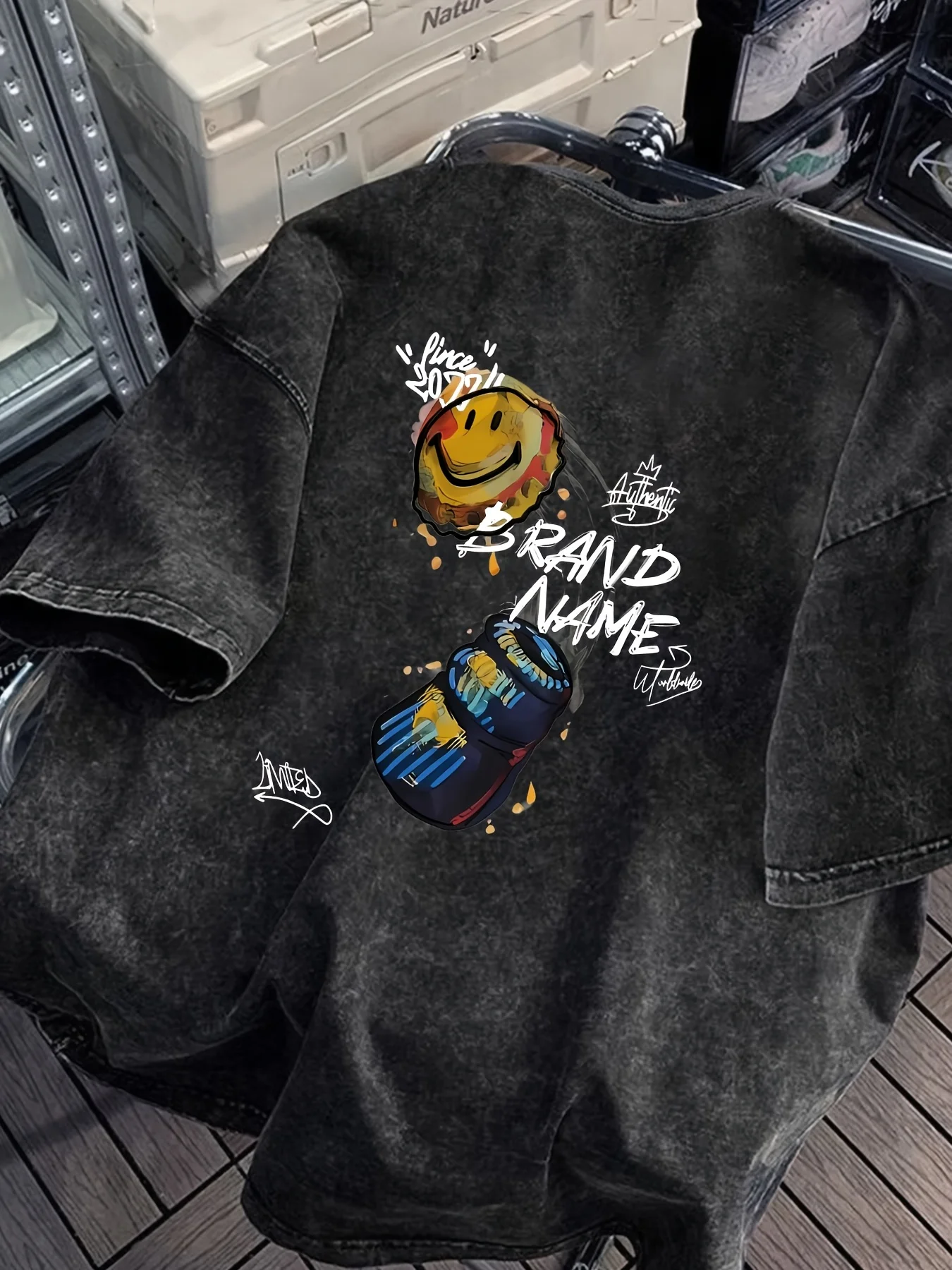 Summer 100% Cotton Men's Washed T Shirt Comfortable Skin Friendly Fabric Planet Pattern Print Suitable Casual Outings Commuting