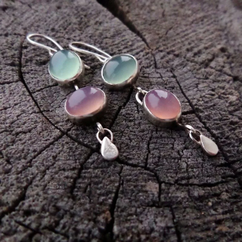 

New minimalist asymmetrical pink green oval opal opal pendant earrings vintage minimalist earring accessories