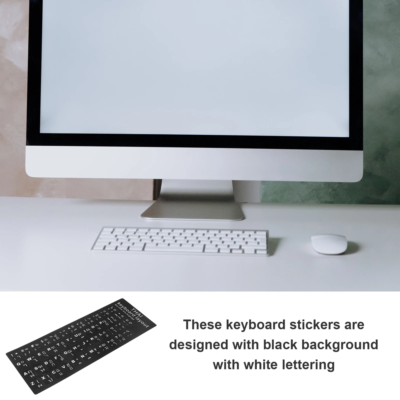 

2pcs Thai Keyboard Stickers Black Background Universal Fit For Laptop Desktop Computer Replacement Keys Language Learning Tool
