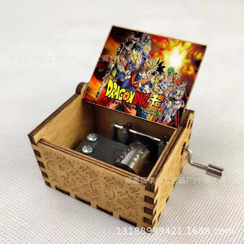 Classical Solid Wood Painted Music Box Dragon Ball Wooden Hand cranked Music Box Desktop Decoration Retro Music Box