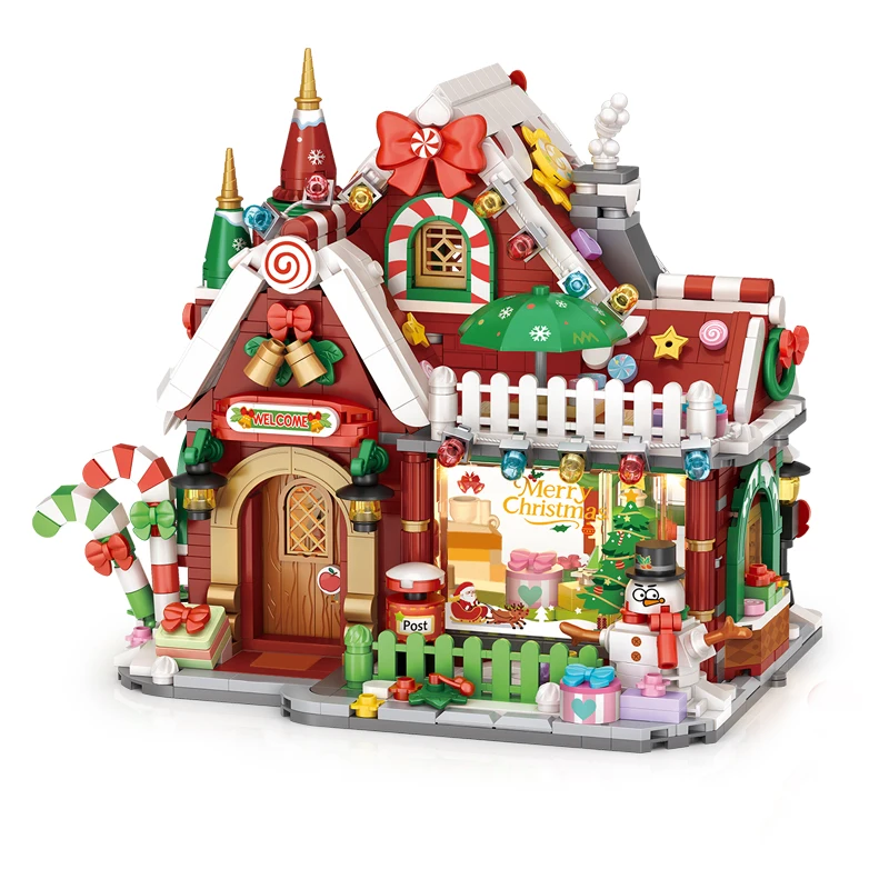 1825PCS Christmas House with Lights Building Blocks Set, Folding Street Scene Series Ornament Assembly Toys, Christmas Gift