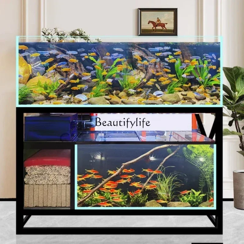 

LD33Large Living Room Home Stream Tank Upper and Lower Office Ultra-White Glass Double-Layer Dragon Fish Tank