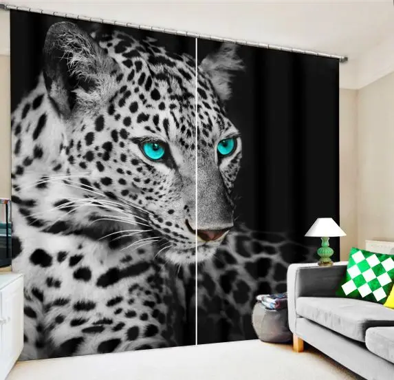 Cartoon Children Room Blackout Short Curtains Silver Snow Leopard Animal Pattern Window Half Curtains for Living Room