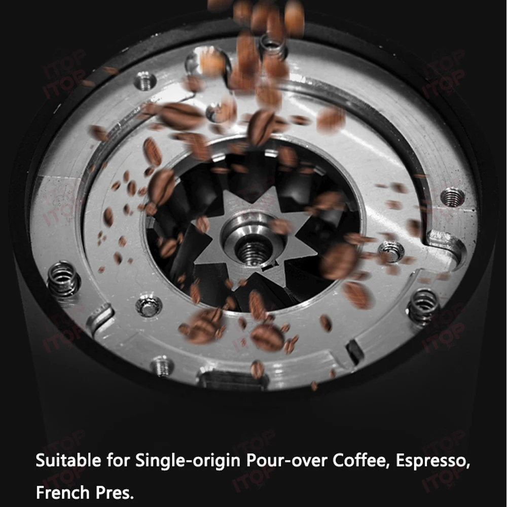 Itoop-مطحنة قهوة مخروطية الشكل بدون نعومة ، قادوس حبوب ، تصميم مسحوق طائر مضاد للساكنة ، CG63 ، 63 ، 40 جم