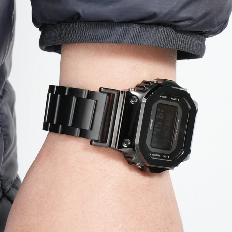 Retrofit pulseira de aço inoxidável sólido para casio gm/ga2100 gbx100 ga100/110 dw5600 dw5000 5610 série pulseira de relógio masculino