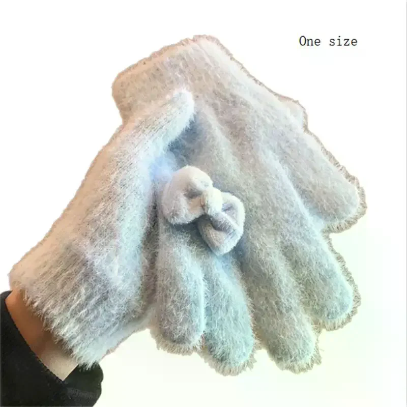 قفازات قطيفة مزينة بفيونكة ممتعة؛ قفازات شتوية معزولة للاستخدام المدرسي؛ إكسسوار نسائي عصري وهدية العيد #6