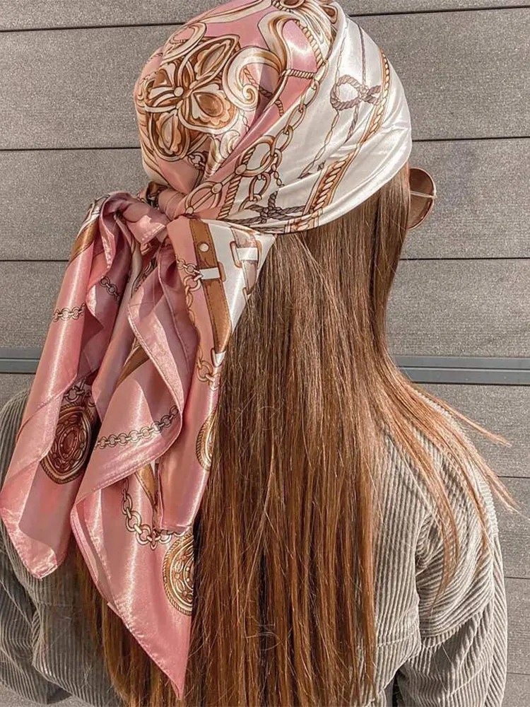 

New Brand Print Headband Scarf Women Fashion 90*90cm Silk Satin Hijab Bandana Neckerhicef Sun Protection Shawl Wrap Headscarf