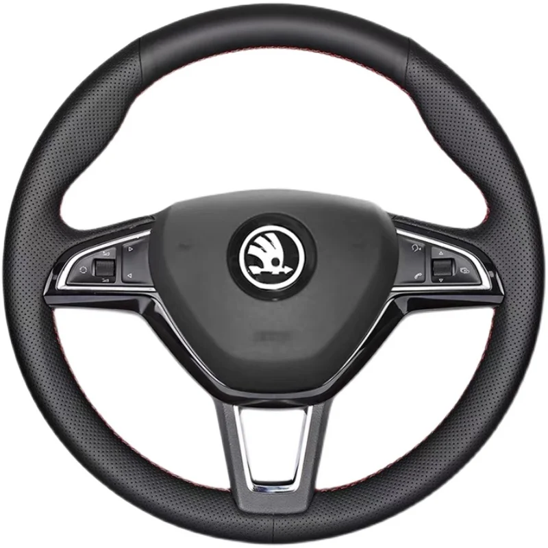 For Skoda Octavia 2017 Fabia 2016 2017 Rapid Spaceback 2016 Superb (3-Spoke) Car Steering Wheel Cover Braid Napa Leather Cover