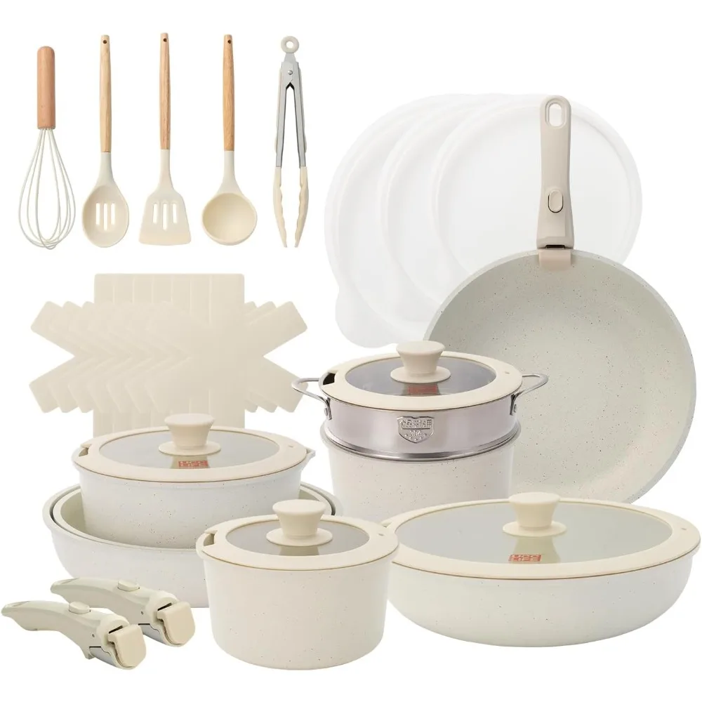 UCClife 30-Piece Nonstick Cookware Set - PFOA/PTFE Free Non-Toxic Pots & Pans, Detachable Handles, Oven & Dishwasher Safe, Scrat