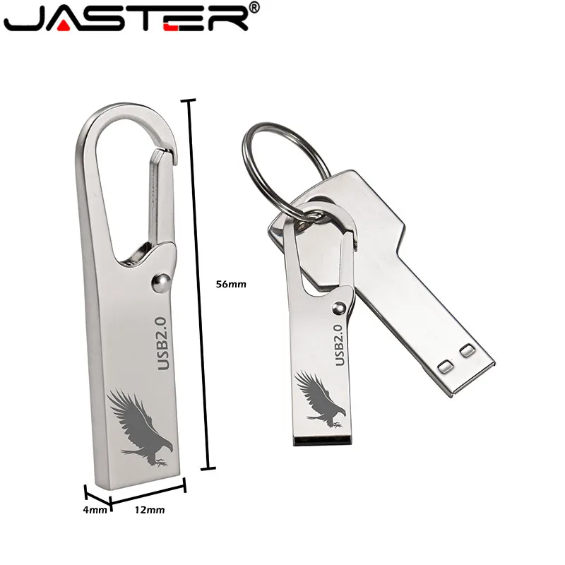 JASTER-Metal USB 2.0 Flash Drive, Thumbdrive, Silver Pen Drive, High Speed Memory Stick, Impermeável, 8GB, 4GB, 64GB, 32GB, 16GB