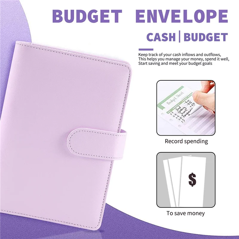 A6 Cash Envelopes Binder Wallet,PU Budget Planner Notebook for Cash Budgeting,Envelope Wallet,Savings Money Binder C