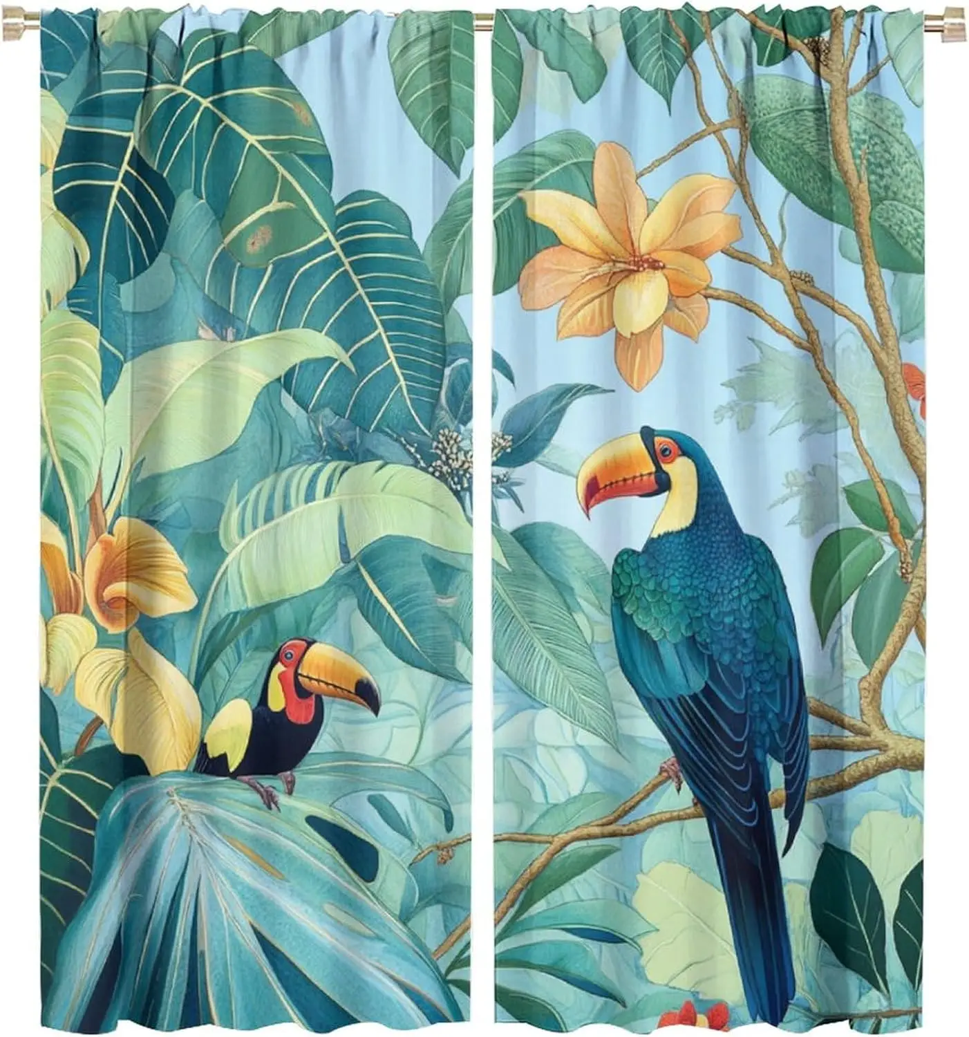 Tropical Jungle Rainforest Curtain Drapes Boho Print Window Treatment Nature Botanical Toucan Parrot Exotic Animal Prints Home D