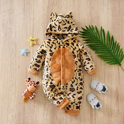 Baby Clothes Cute Cartoon Leopard Plush Comfortable Soft 0-18 Boys And Girls Autumn And Winter Long Sleeved Baby Jumpsuit