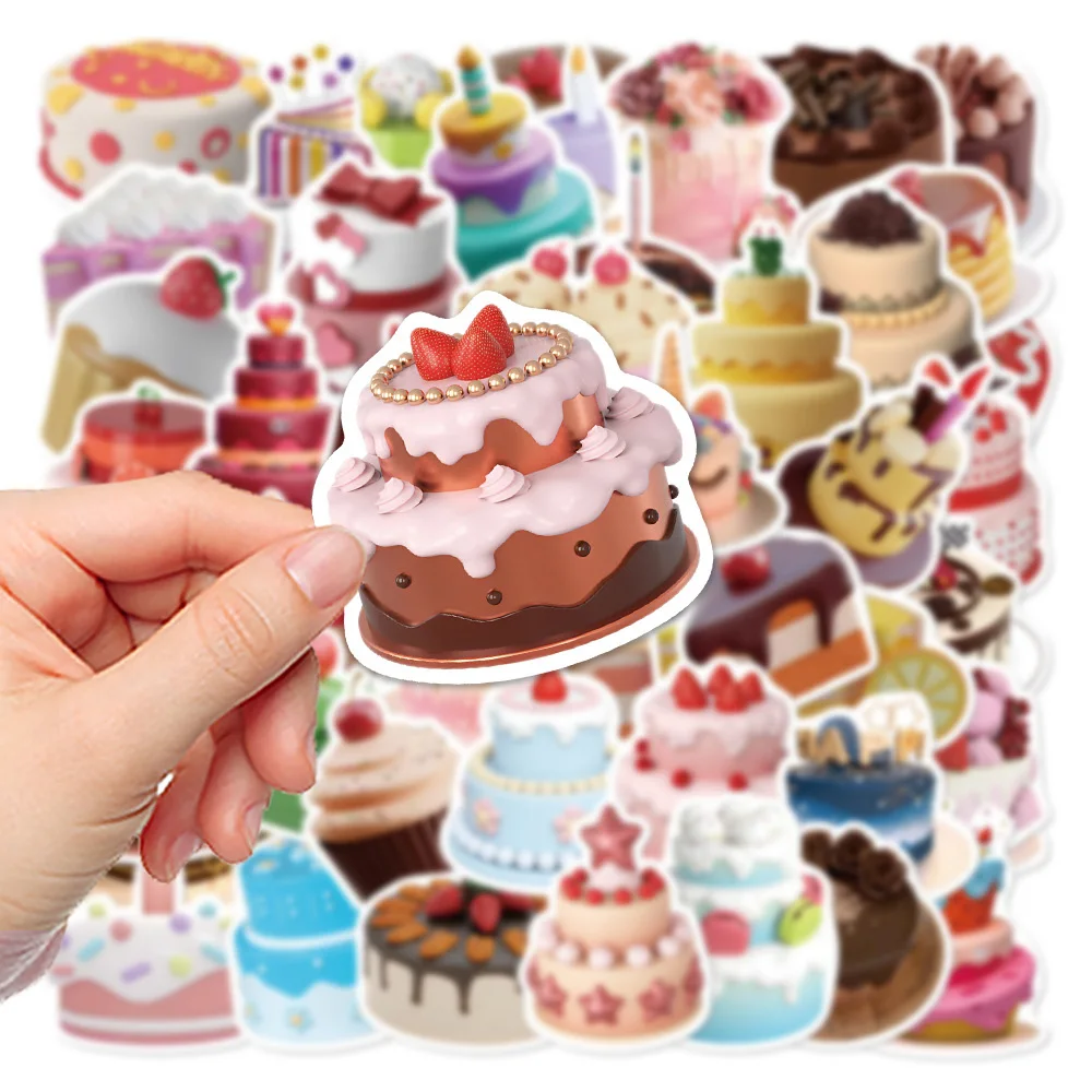 10/30/50PCS Cartoon 3D Birthday Cake Gift Stickers DIY Phone Laptop Luggage Skateboard Graffiti Decals Fun for Kid Toy