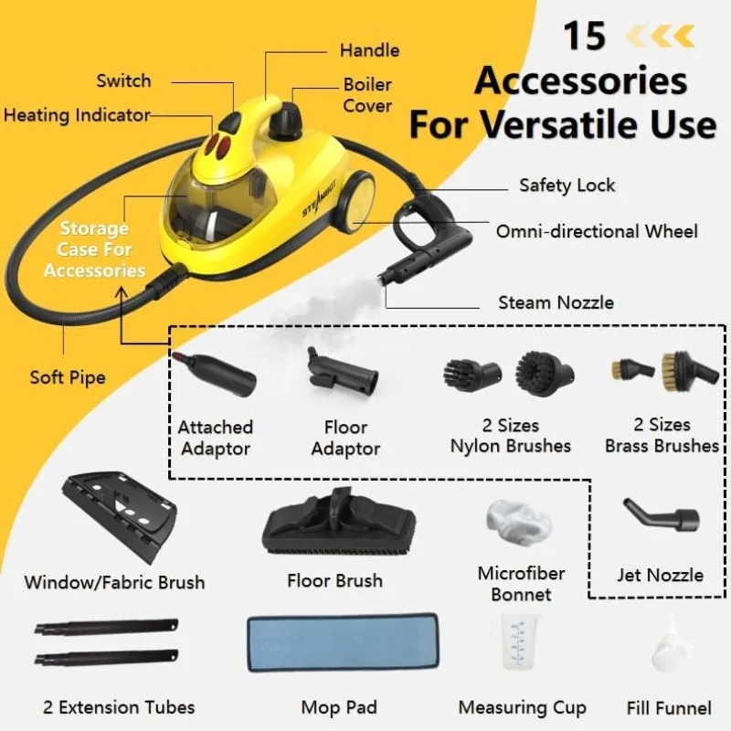 Steambot Steam Cleaner with 15-in-1 powerful, deep cleaning for home, floors, cars, tiles, grout, oven,grove,range