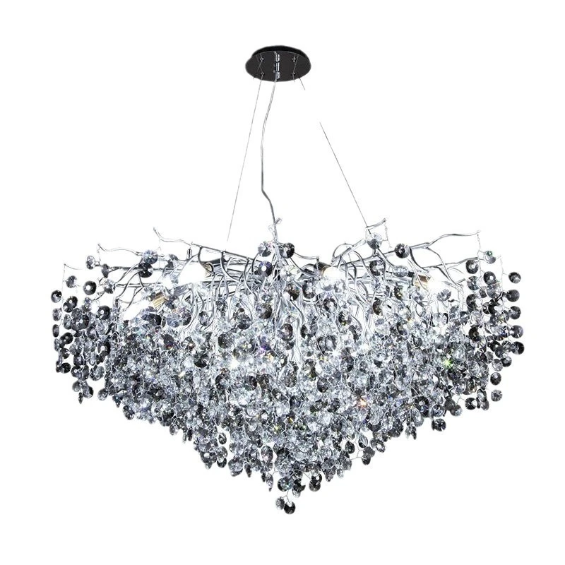 

Серебряные хрустальные потолочные люстры для столовой, гостиной, стола, спальни, фойе, овальная большая ветка, хрустальный подвесной светильник