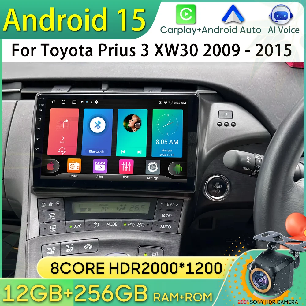 

Android 15 Car Radio For Toyota Prius 3 XW30 2009 - 2015 Right Hand Driver GPS Navigation Android Auto Carplay Wifi 4G No 2din