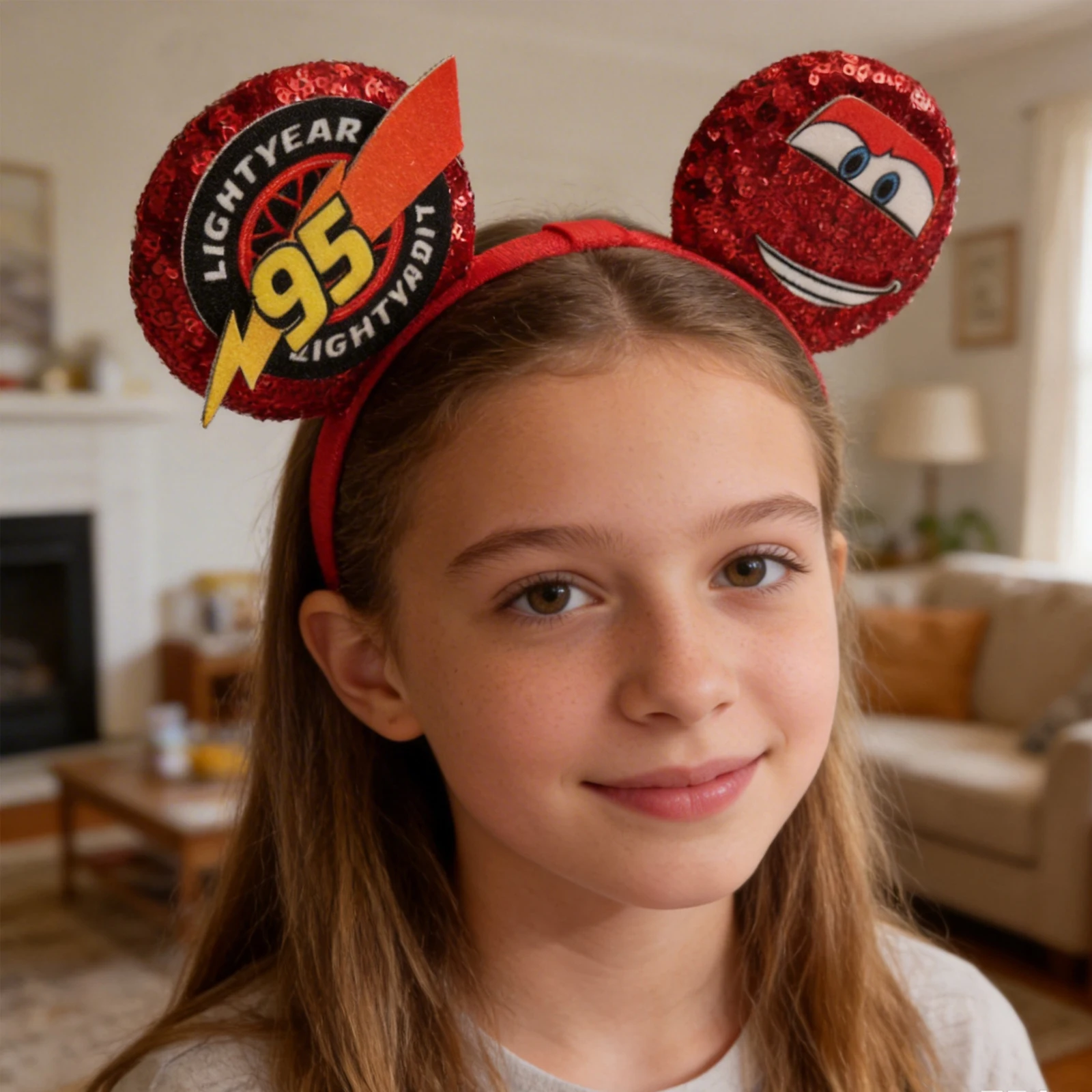 Anime Cars Hair Accessories Pixar 95 Lightning McQueen Mickey Mouse Adjustable Headband for Girls Kids Women Sequin Bow Hairband view 6