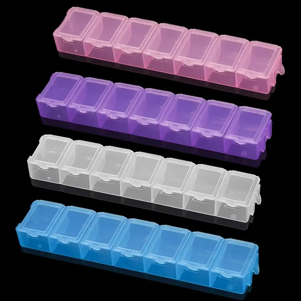 1Pcs 7 Slots Plastic Storage Box Multi Grids Compartment Transparent Storage Case Rectangle Portable Display Container